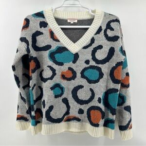ANDREE BY UNIT V-Neck Sweater - Cream, Teal, Orange